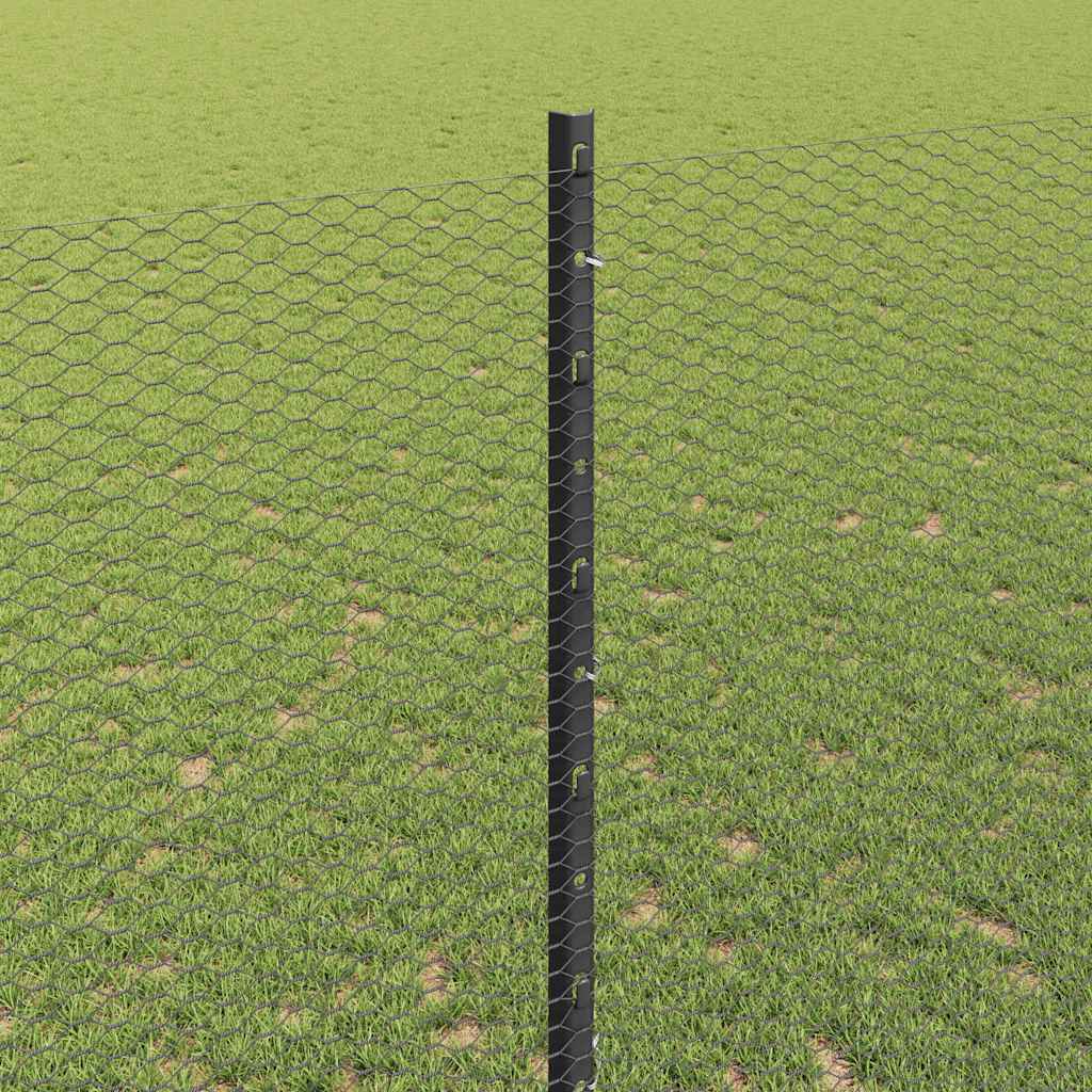 vidaXL Hexagonal Fence with Post 50 x 1.4 m PVC-Coated Steel Grey Mesh 4
