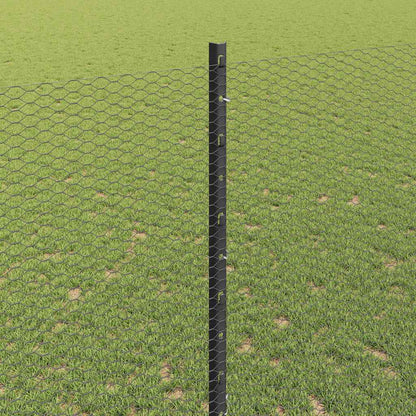 vidaXL Hexagonal Fence with Post 50 x 1.4 m PVC-Coated Steel Grey Mesh 4