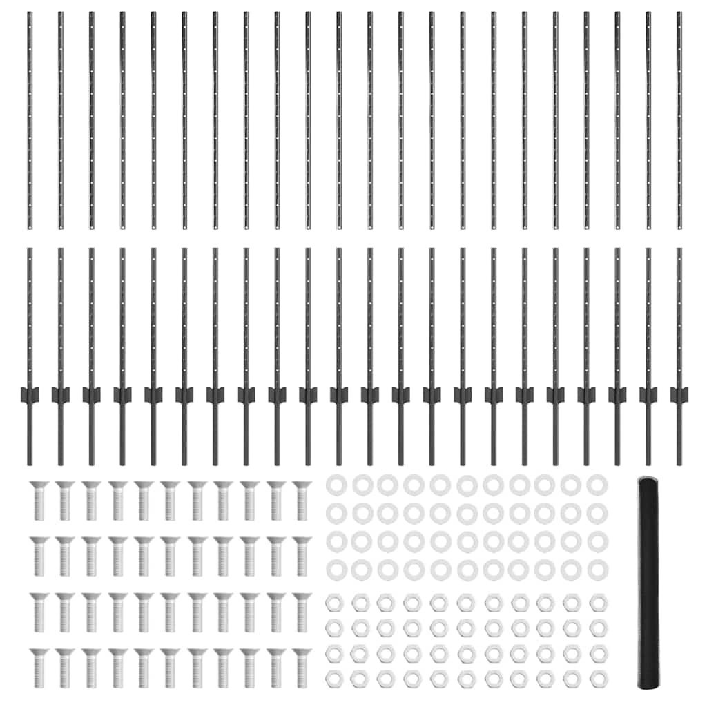 vidaXL Hexagonal Fence with Post 50 x 1.4 m PVC-Coated Steel Grey Mesh 6