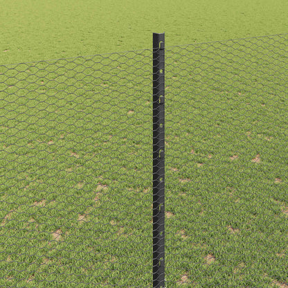 vidaXL Hexagonal Fence with Post 50 x 1.5 m PVC-Coated Steel Grey Mesh 4