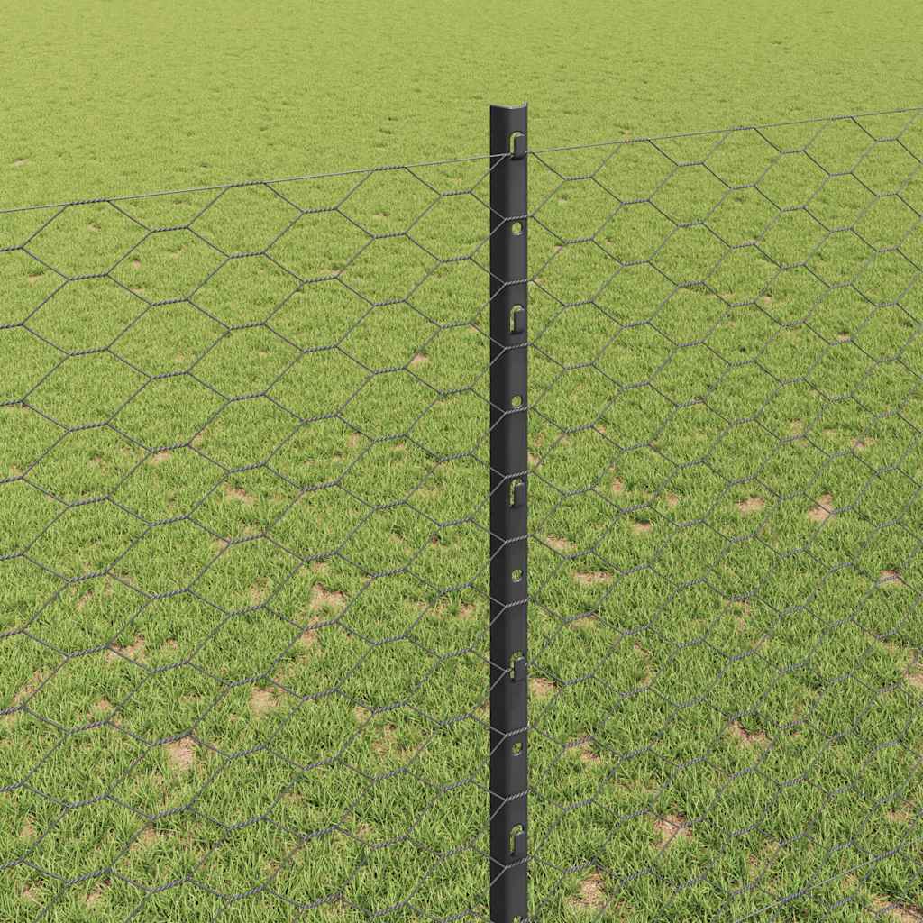 vidaXL Hexagonal Fence with Post 50 x 1.5 m PVC-Coated Steel Grey Mesh 4