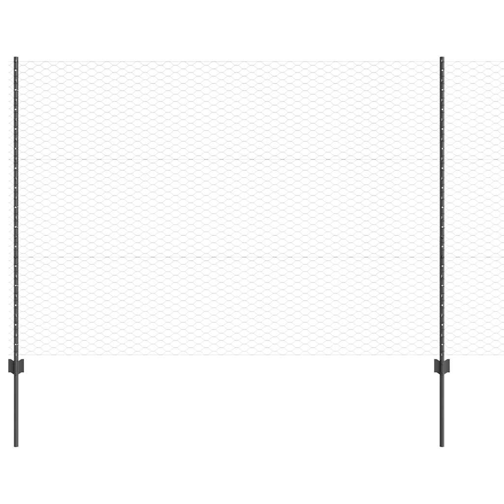 vidaXL Hexagonal Fence with Post 50 x 1.5 m PVC-Coated Steel Grey Mesh 2