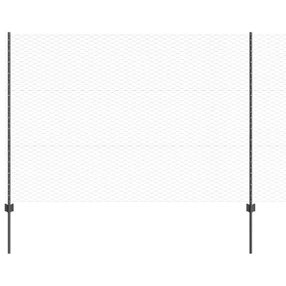 vidaXL Hexagonal Fence with Post 50 x 1.5 m PVC-Coated Steel Grey Mesh 2