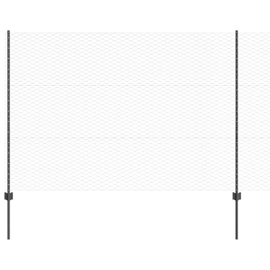 vidaXL Hexagonal Fence with Post 50 x 1.5 m PVC-Coated Steel Grey Mesh 2