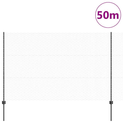 vidaXL Hexagonal Fence with Post 50 x 1.5 m PVC-Coated Steel Grey Mesh 3