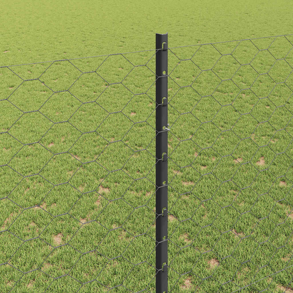 vidaXL Hexagonal Fence with Post 50 x 1.5 m PVC-Coated Steel Grey Mesh 4