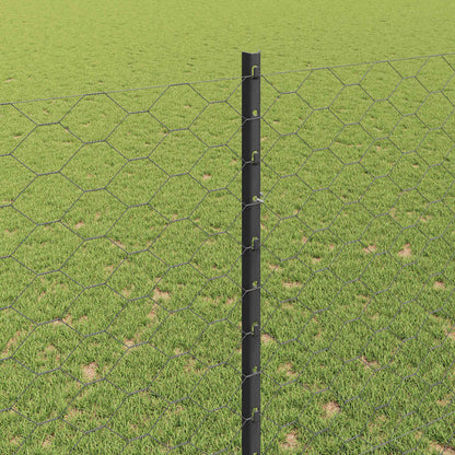 vidaXL Hexagonal Fence with Post 50 x 1.5 m PVC-Coated Steel Grey Mesh 4