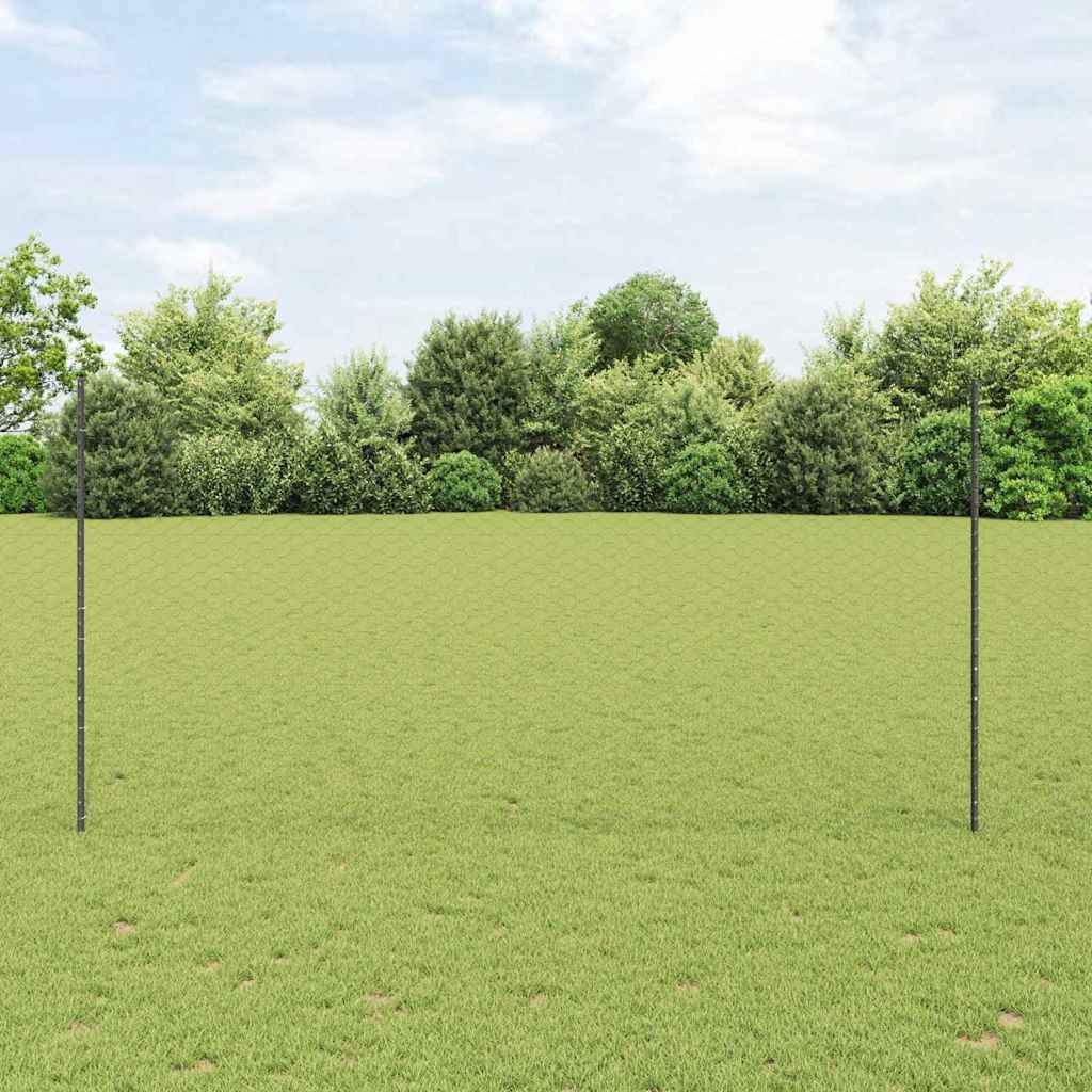 vidaXL Hexagonal Fence with Post 50 x 1.5 m PVC-Coated Steel Grey Mesh 1