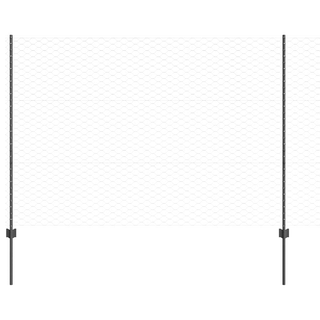 vidaXL Hexagonal Fence with Post 50 x 1.5 m PVC-Coated Steel Grey Mesh 2