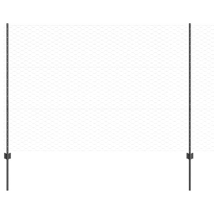 vidaXL Hexagonal Fence with Post 50 x 1.5 m PVC-Coated Steel Grey Mesh 2