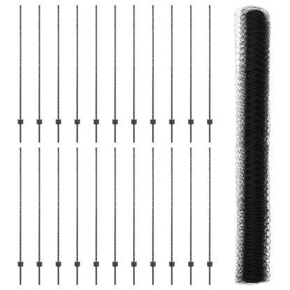 vidaXL Hexagonal Fence with Post 50 x 1.5 m PVC-Coated Steel Grey Mesh 5