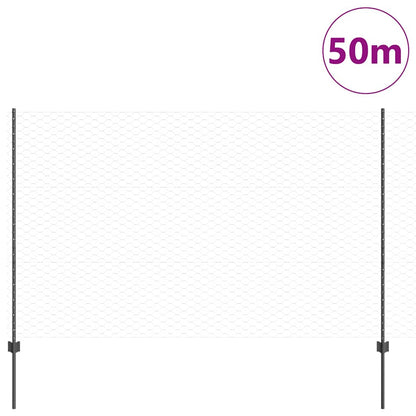 vidaXL Hexagonal Fence with Post 50 x 1.5 m PVC-Coated Steel Grey Mesh 3