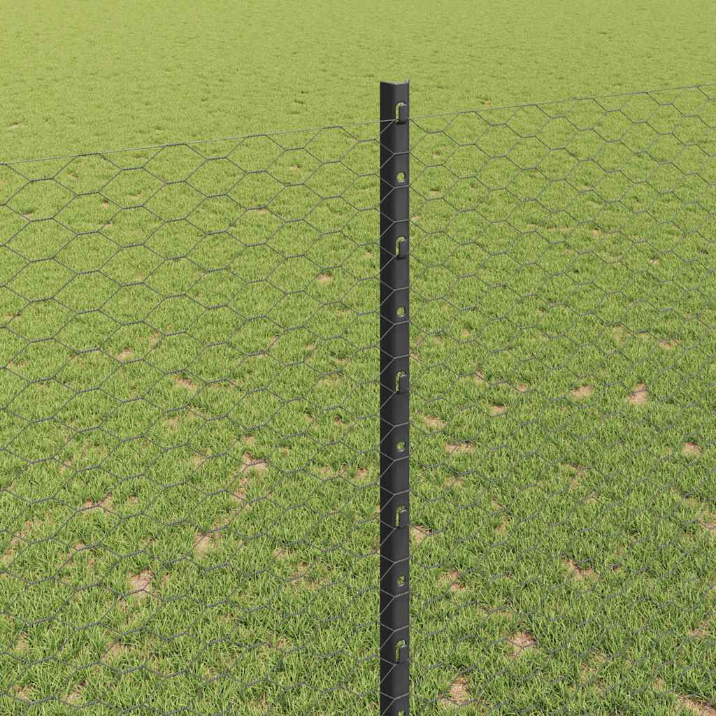 vidaXL Hexagonal Fence with Post 50 x 1.6 m PVC-Coated Steel Grey Mesh 4