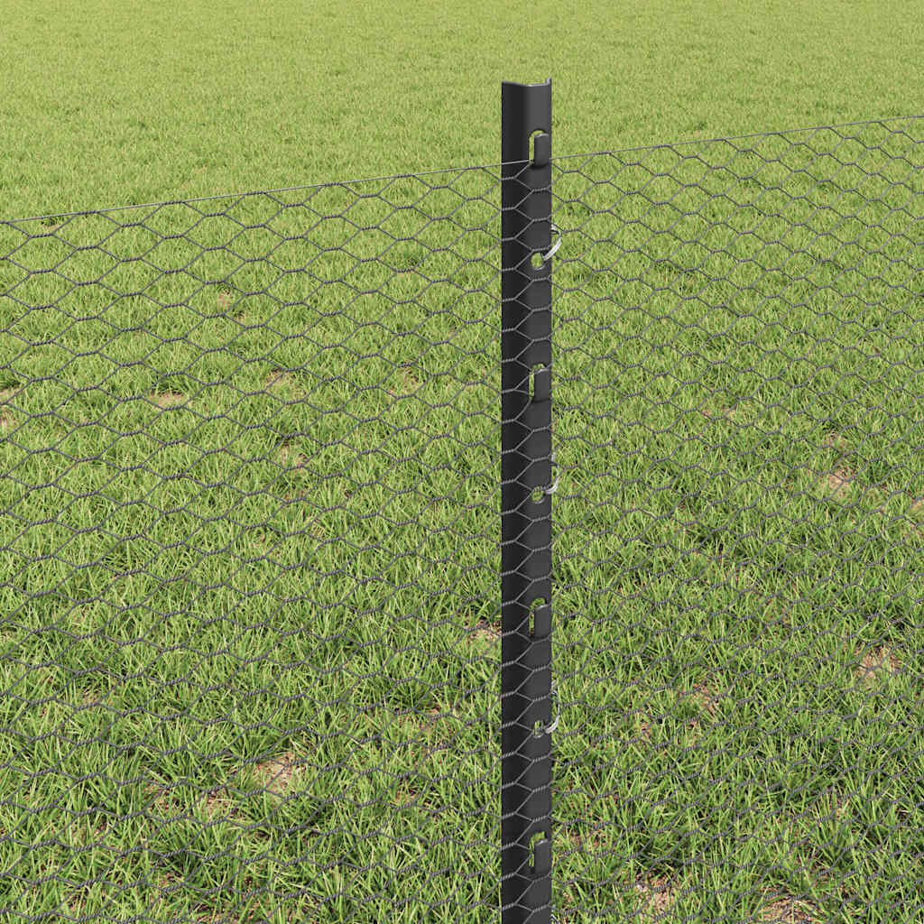 vidaXL Hexagonal Fence with Post 100 x 0.6 m PVC-Coated Steel Grey 4