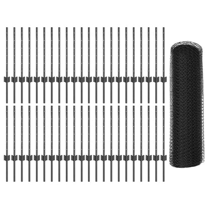 vidaXL Hexagonal Fence with Post 100 x 0.6 m PVC-Coated Steel Grey 5