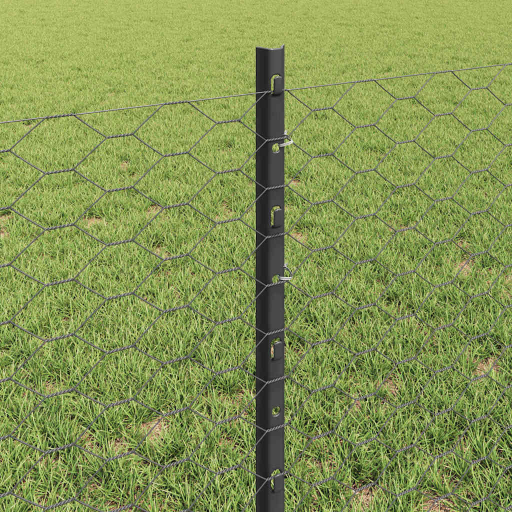 vidaXL Hexagonal Fence with Post 100 x 0.6 m PVC-Coated Steel Grey 4