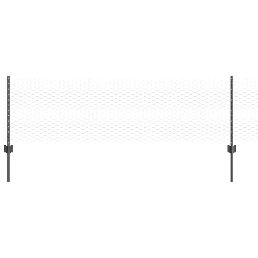 vidaXL Hexagonal Fence with Post 100 x 0.6 m PVC-Coated Steel Grey 2