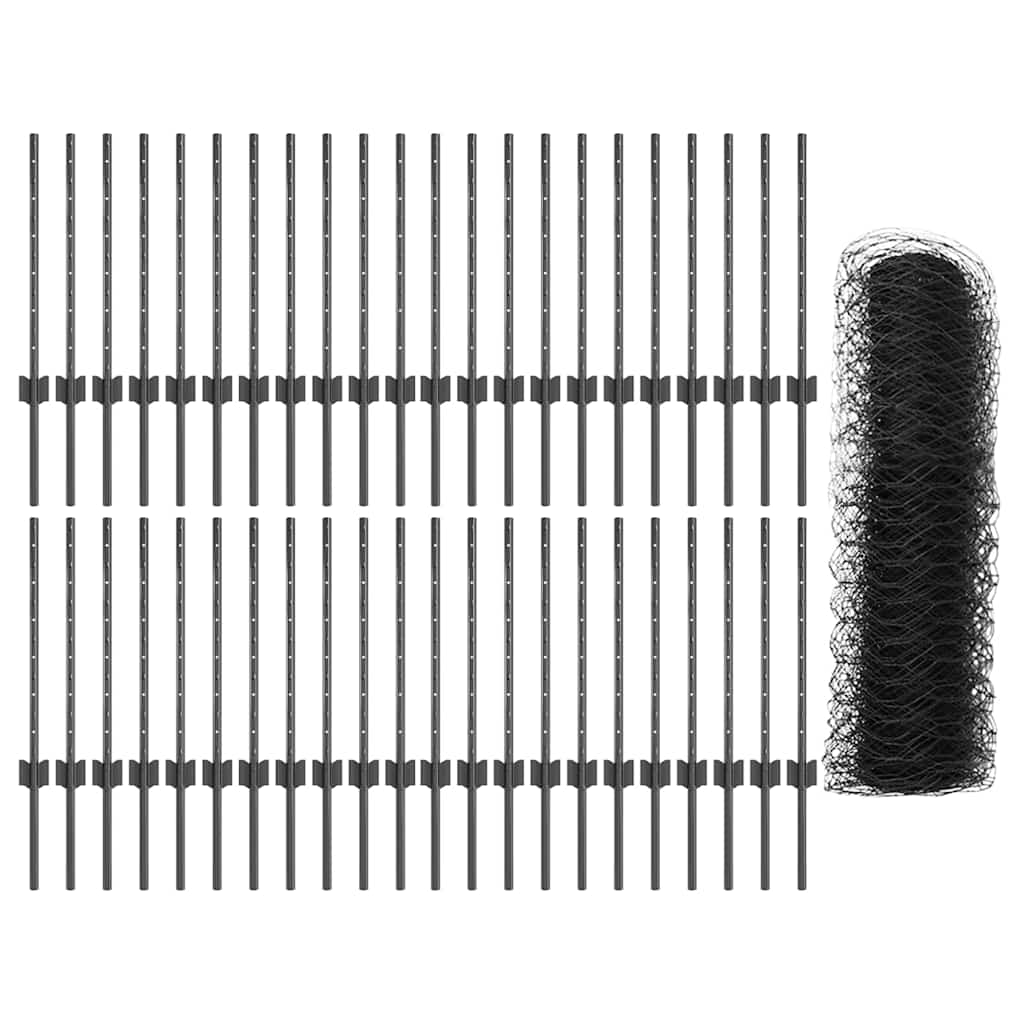 vidaXL Hexagonal Fence with Post 100 x 0.6 m PVC-Coated Steel Grey 5