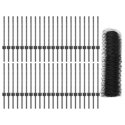 vidaXL Hexagonal Fence with Post 100 x 0.6 m PVC-Coated Steel Grey 5