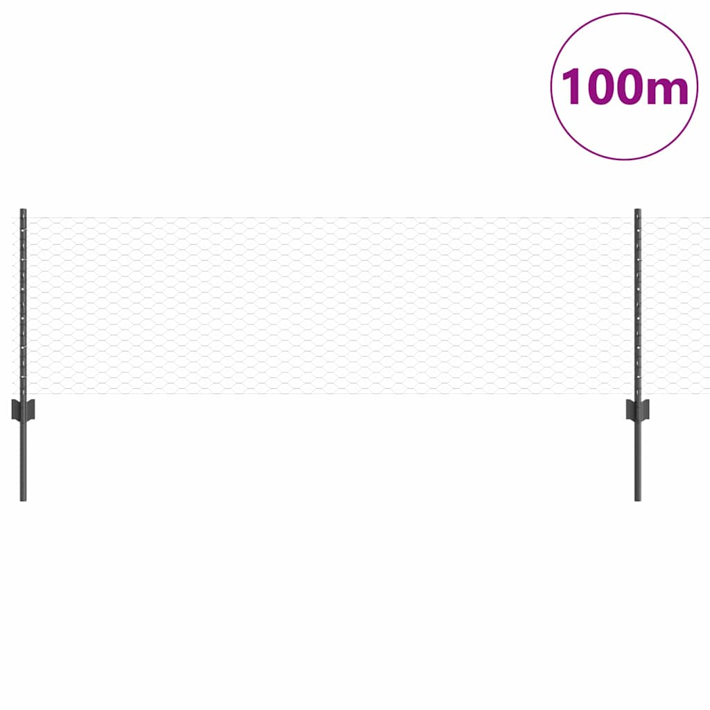 vidaXL Hexagonal Fence with Post 100 x 0.6 m PVC-Coated Steel Grey 3