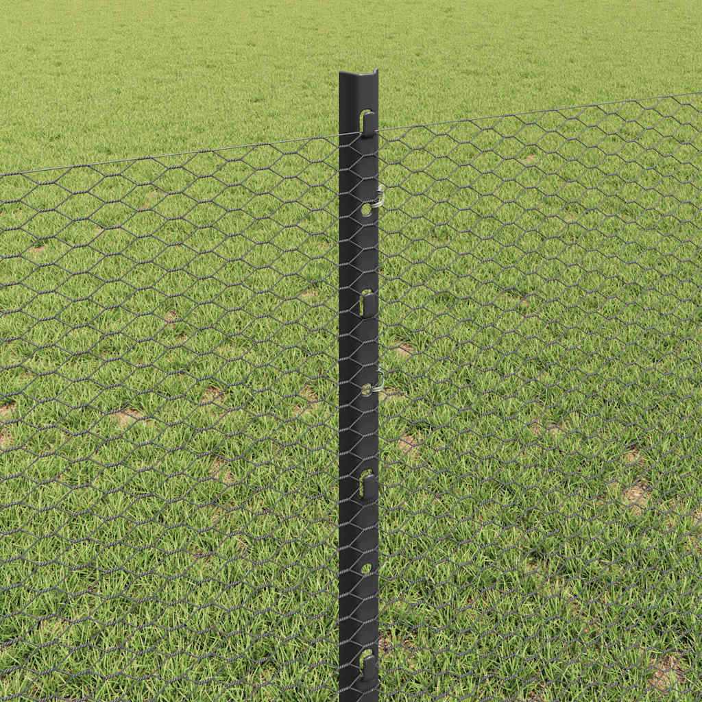 vidaXL Hexagonal Fence with Post 100 x 0.8 m PVC-Coated Steel Grey 4