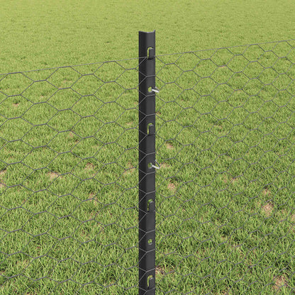 vidaXL Hexagonal Fence with Post 100 x 0.8 m PVC-Coated Steel Grey 4