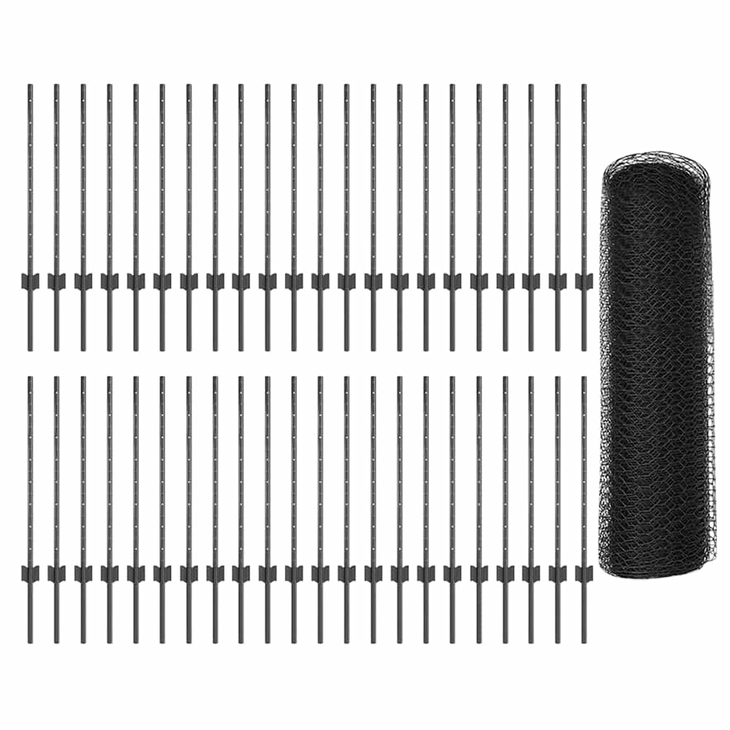 vidaXL Hexagonal Fence with Post 100 x 0.8 m PVC-Coated Steel Grey 5