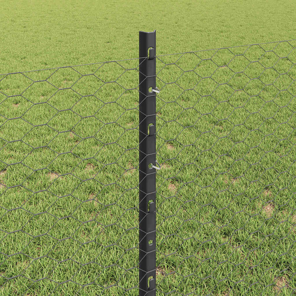vidaXL Hexagonal Fence with Post 100 x 0.8 m PVC-Coated Steel Grey 4