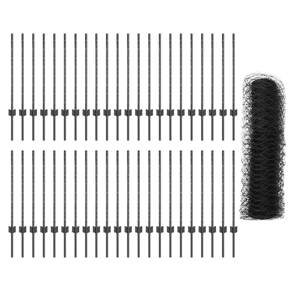 vidaXL Hexagonal Fence with Post 100 x 0.8 m PVC-Coated Steel Grey 5
