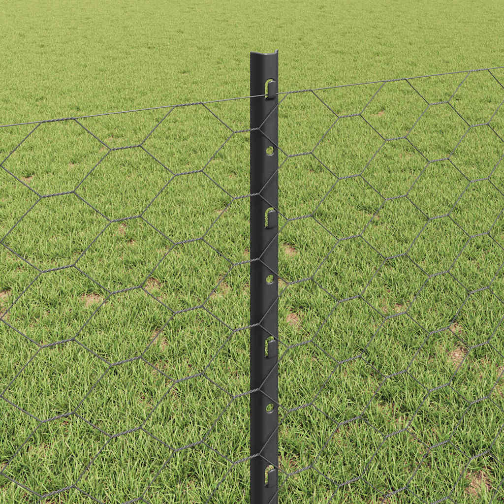 vidaXL Hexagonal Fence with Post 100 x 0.8 m PVC-Coated Steel Grey 4