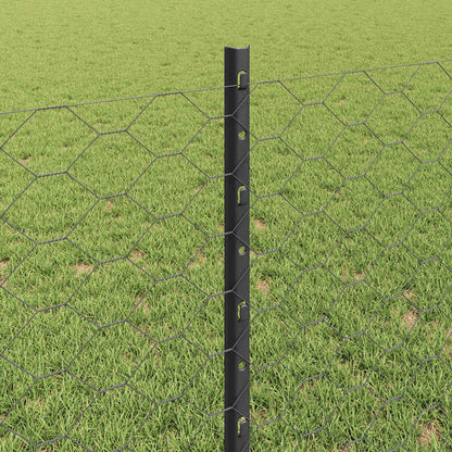 vidaXL Hexagonal Fence with Post 100 x 0.8 m PVC-Coated Steel Grey 4
