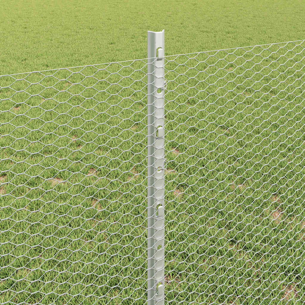 Hexagonal Fence with Post 10 x 0.5 m Silver Galvanised Steel 10 x 0.5 m – 10 x 1.2 m 10 x 0.8 m fence (1.3 cm width mesh)