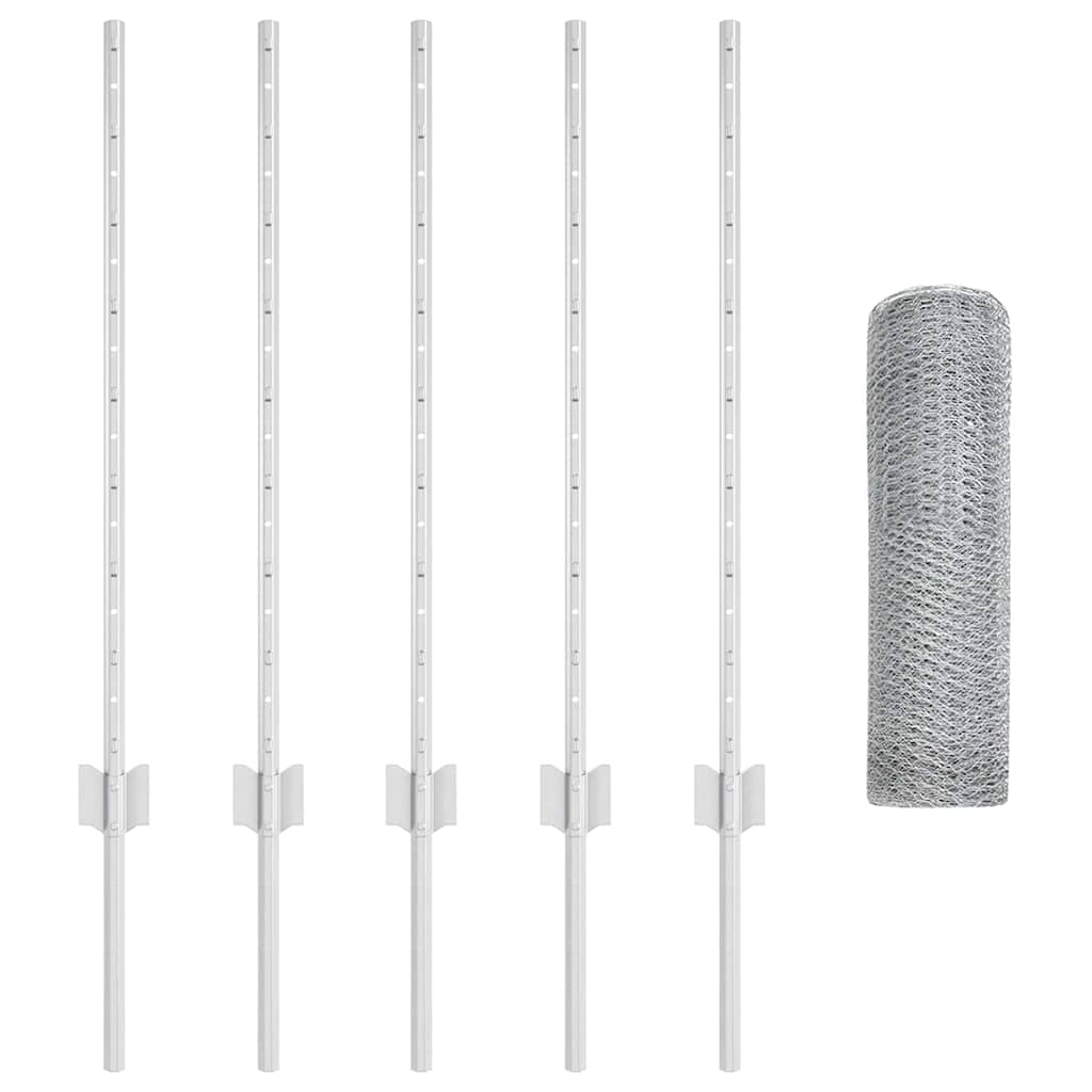 Hexagonal Fence with Post 10 x 0.5 m Silver Galvanised Steel 10 x 0.5 m – 10 x 1.2 m 10 x 0.8 m fence (1.3 cm width mesh)