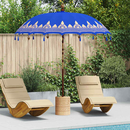 Balinese Parasol 215 x 215 x 260 cm Cotton and Wood Blue Ø 210-220 cm