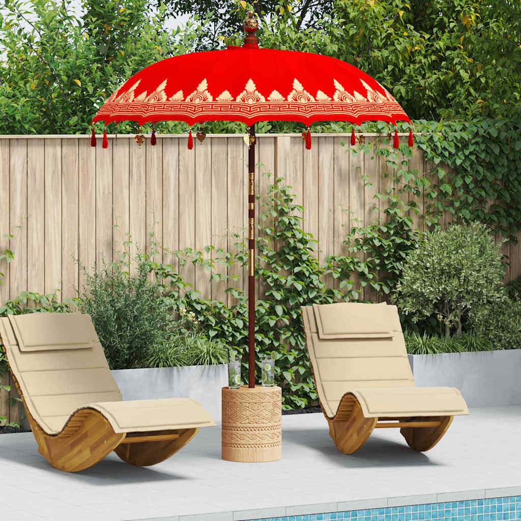 Balinese Parasol 215 x 215 x 260 cm Cotton and Wood Red Ø 180-190 cm