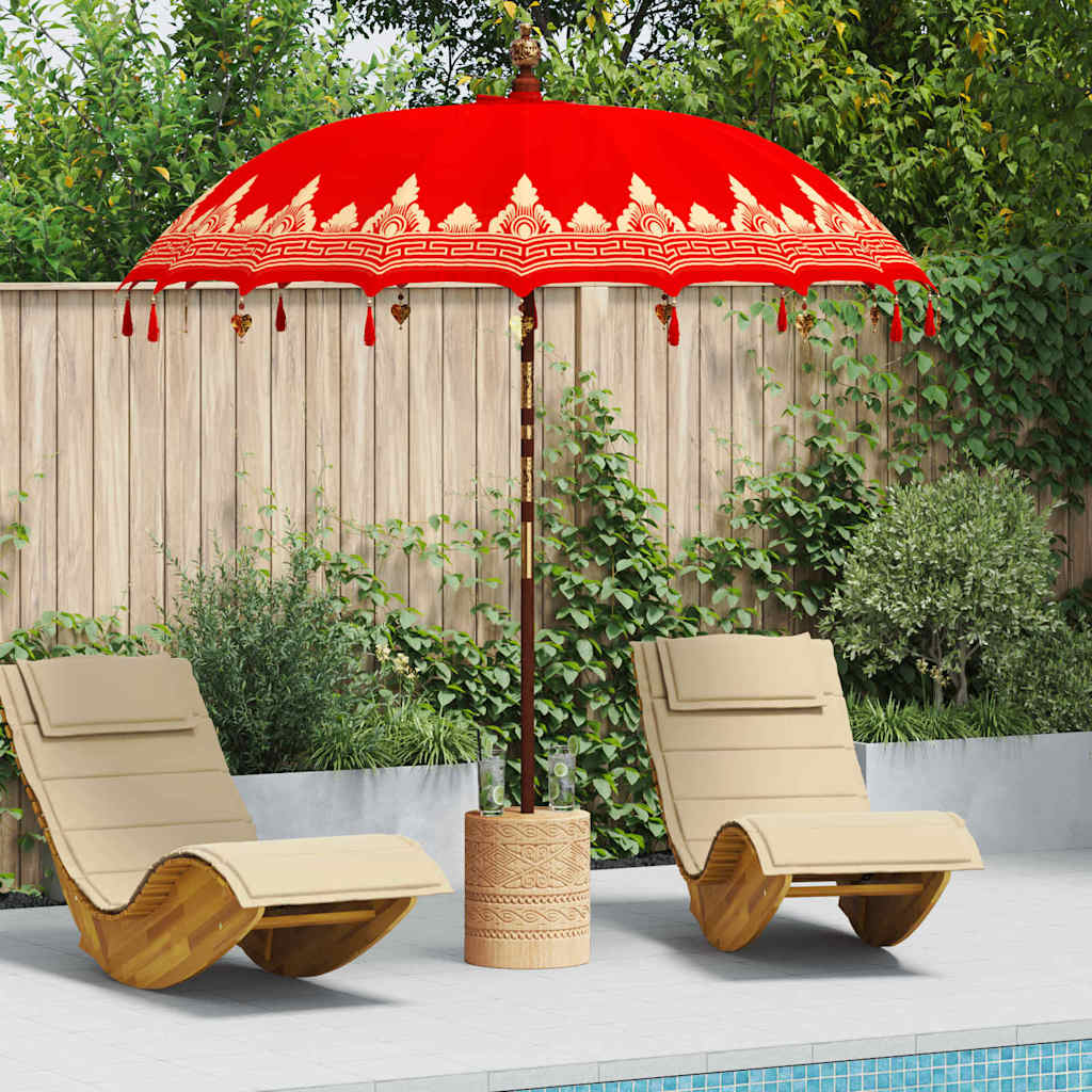 Balinese Parasol 215 x 215 x 260 cm Cotton and Wood Red Ø 210-220 cm