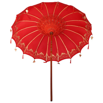 Balinese Parasol 215 x 215 x 260 cm Cotton and Wood Red Ø 210-220 cm