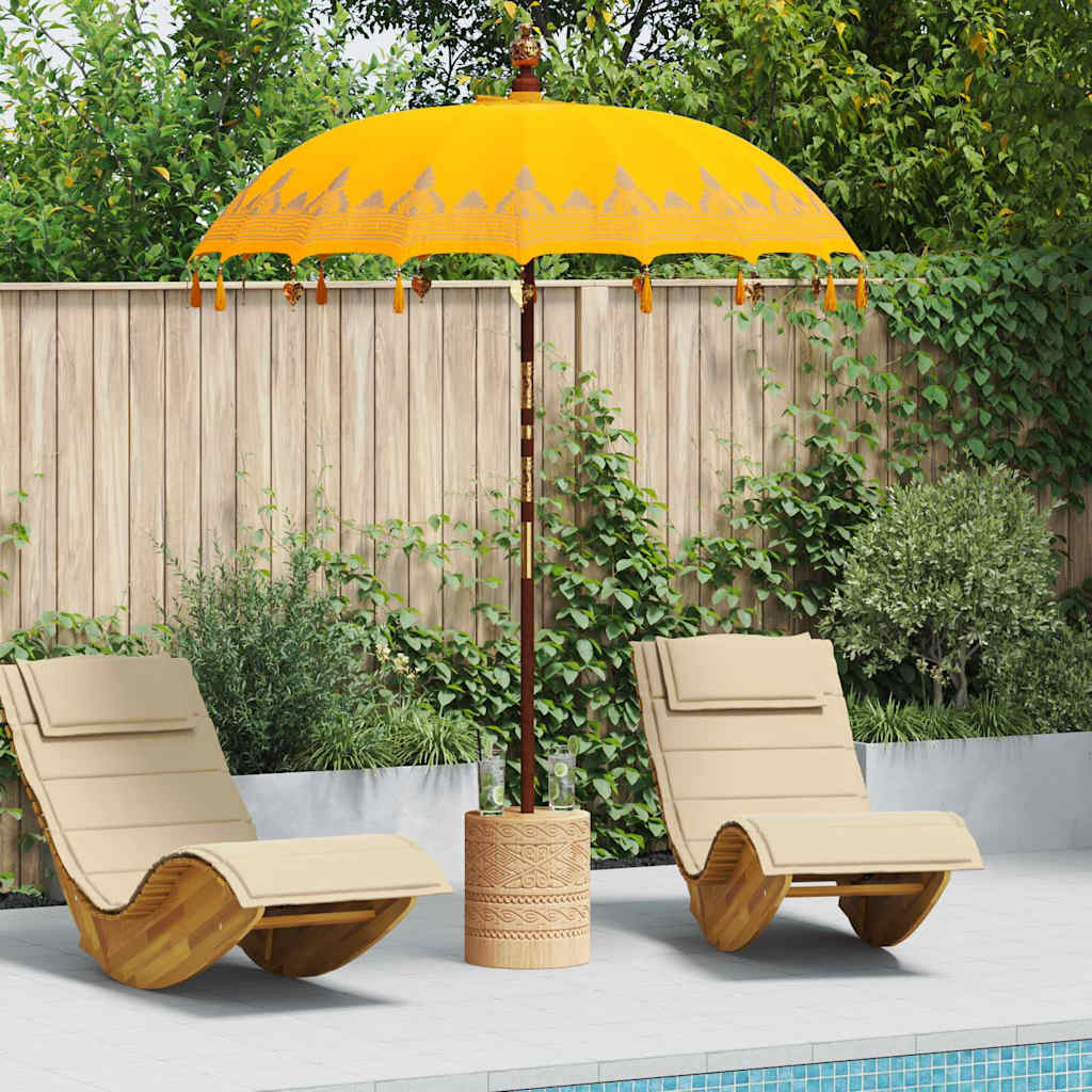 Balinese Parasol 215 x 215 x 260 cm Cotton and Wood Yellow Ø 180-190 cm