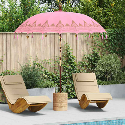 Balinese Parasol 215 x 215 x 260 cm Cotton and Wood Pink Ø 210-220 cm