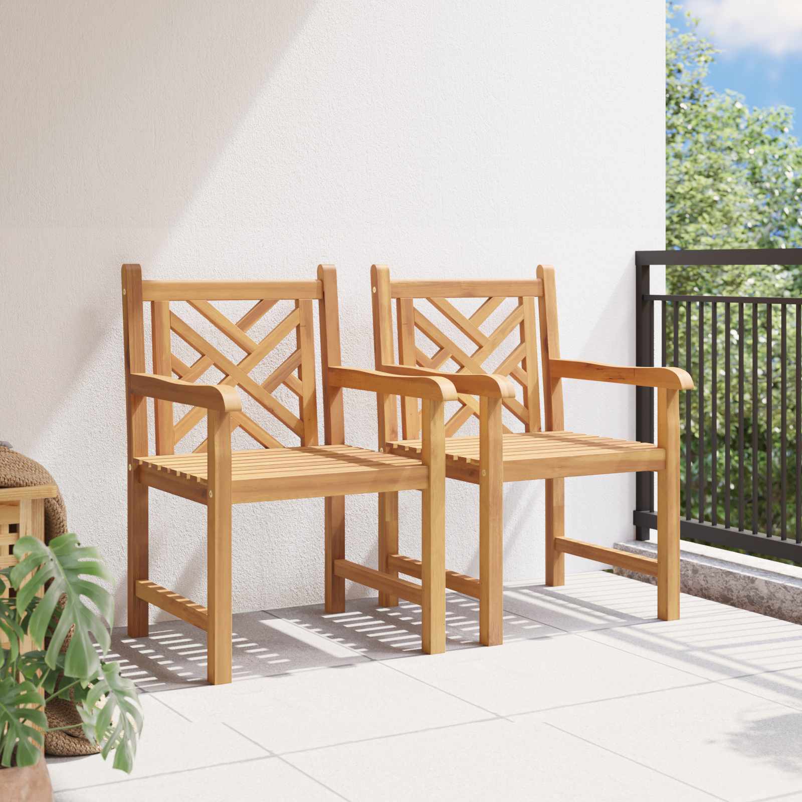 vidaXL Garden Chair 2 pcs Solid Teak Wood 3