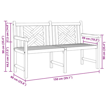 vidaXL Garden Bench 150 x 60 x 90 cm Solid Teak Wood 5