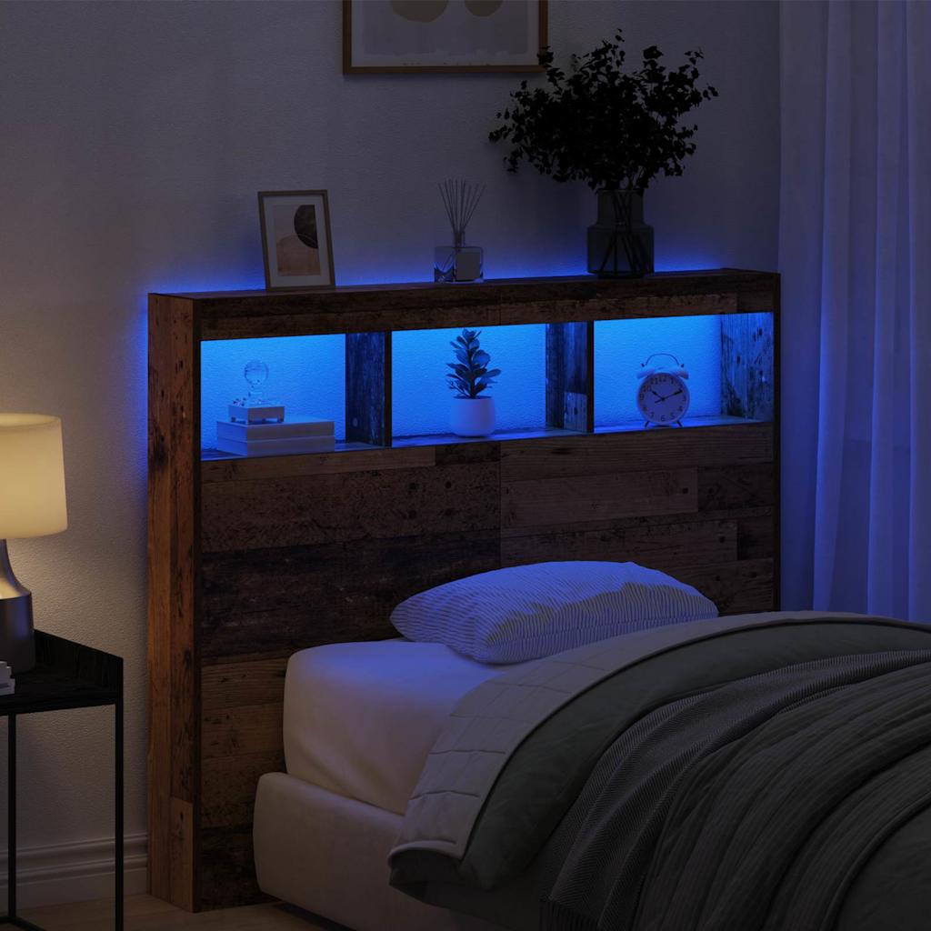 Headboard Cabinet with LED 120 x 17 x 102 cm Old wood