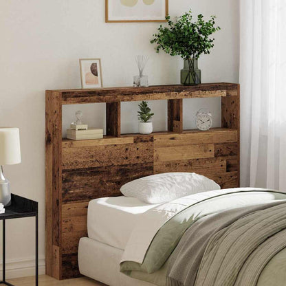 Headboard Cabinet with LED 120 x 17 x 102 cm Old wood