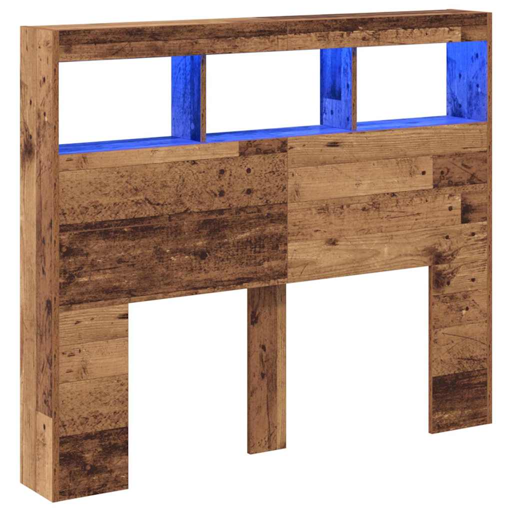 Headboard Cabinet with LED 120 x 17 x 102 cm Old wood