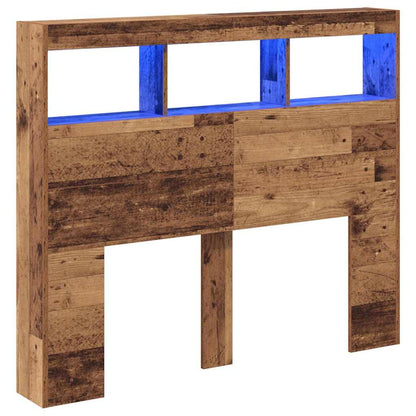 Headboard Cabinet with LED 120 x 17 x 102 cm Old wood