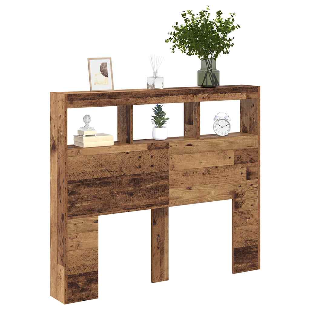 Headboard Cabinet with LED 120 x 17 x 102 cm Old wood