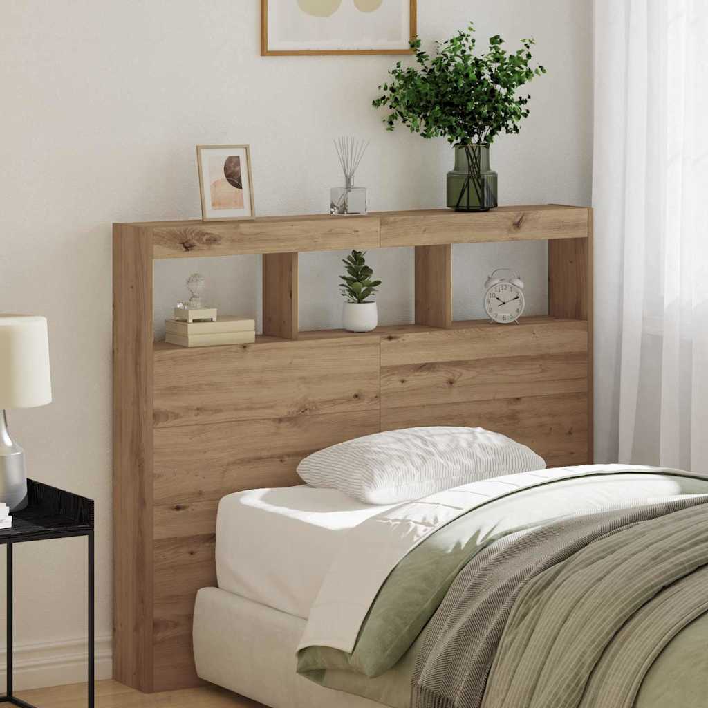 Headboard Cabinet with LED 120 x 17 x 102 cm Artisan oak
