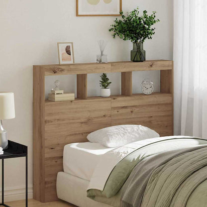 Headboard Cabinet with LED 120 x 17 x 102 cm Artisan oak