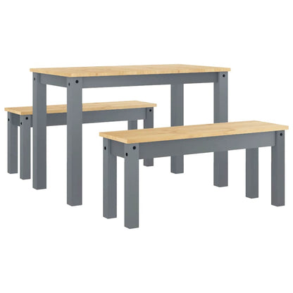 vidaXL 3 Piece Dining Set "PANAMA" Grey Solid Wood Pine 2