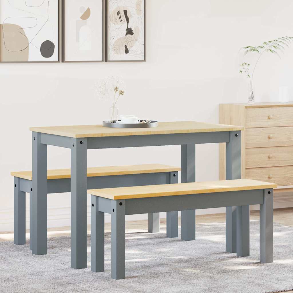 vidaXL 3 Piece Dining Set "PANAMA" Grey Solid Wood Pine 1